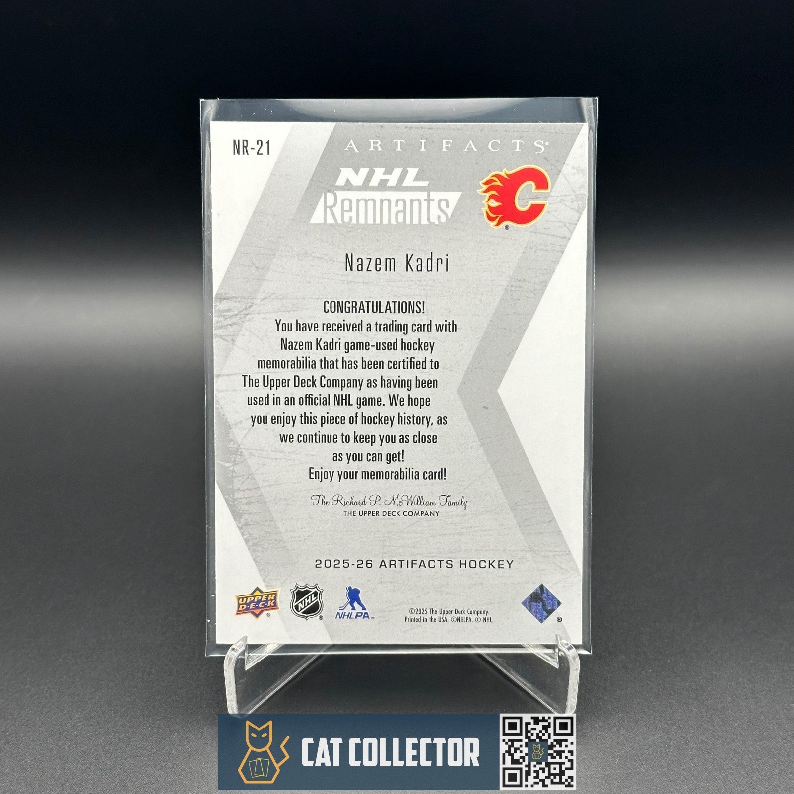 2025-26 UD Artifacts NAZEM KADRI #NR-21 NHL Remnants Jersey - Calgary Flames