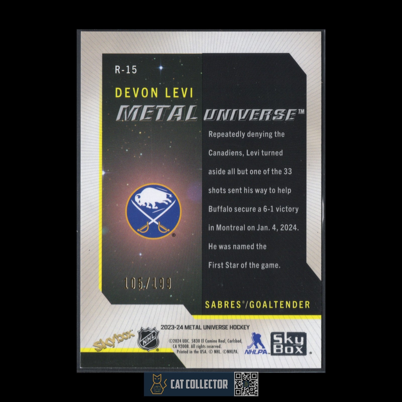 2023-24 SkyBox Metal DEVON LEVI #R-15 Rookie Retro Purple Spectrum FX /199