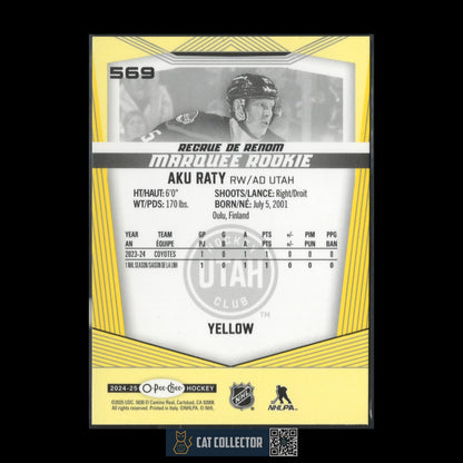 2024-25 O-Pee-Chee Hockey AKU RATY #569 Marquee Rookie Yellow border parallel RC