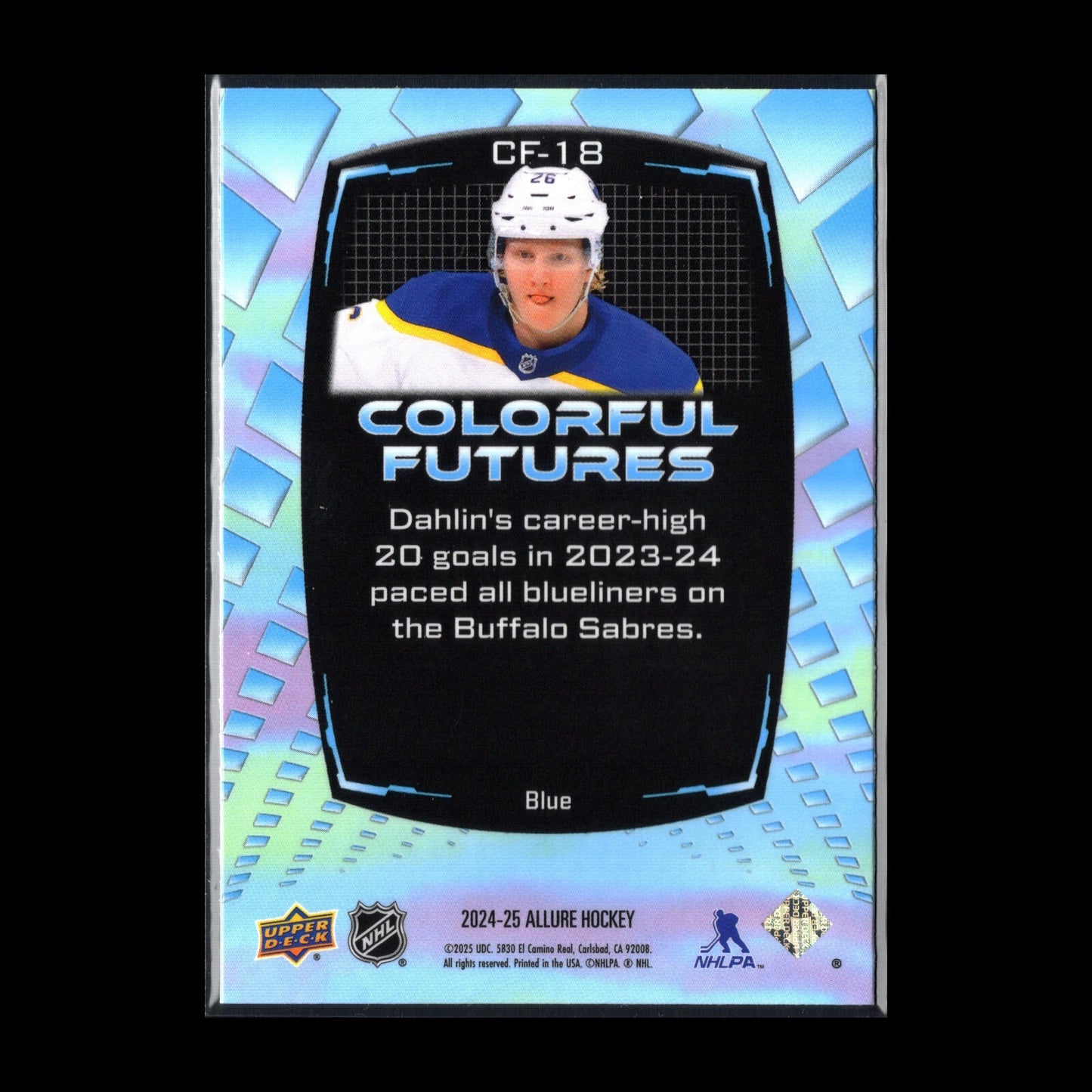 2024-25 UD Allure RASMUS DAHLIN #CF-18 Colorful Futures Blue - Buffalo Sabres