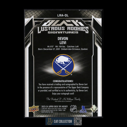 2023-24 UD SPx DEVON LEVI #LRA-DL Black Lustrous Rookie Signature RC /99 Auto
