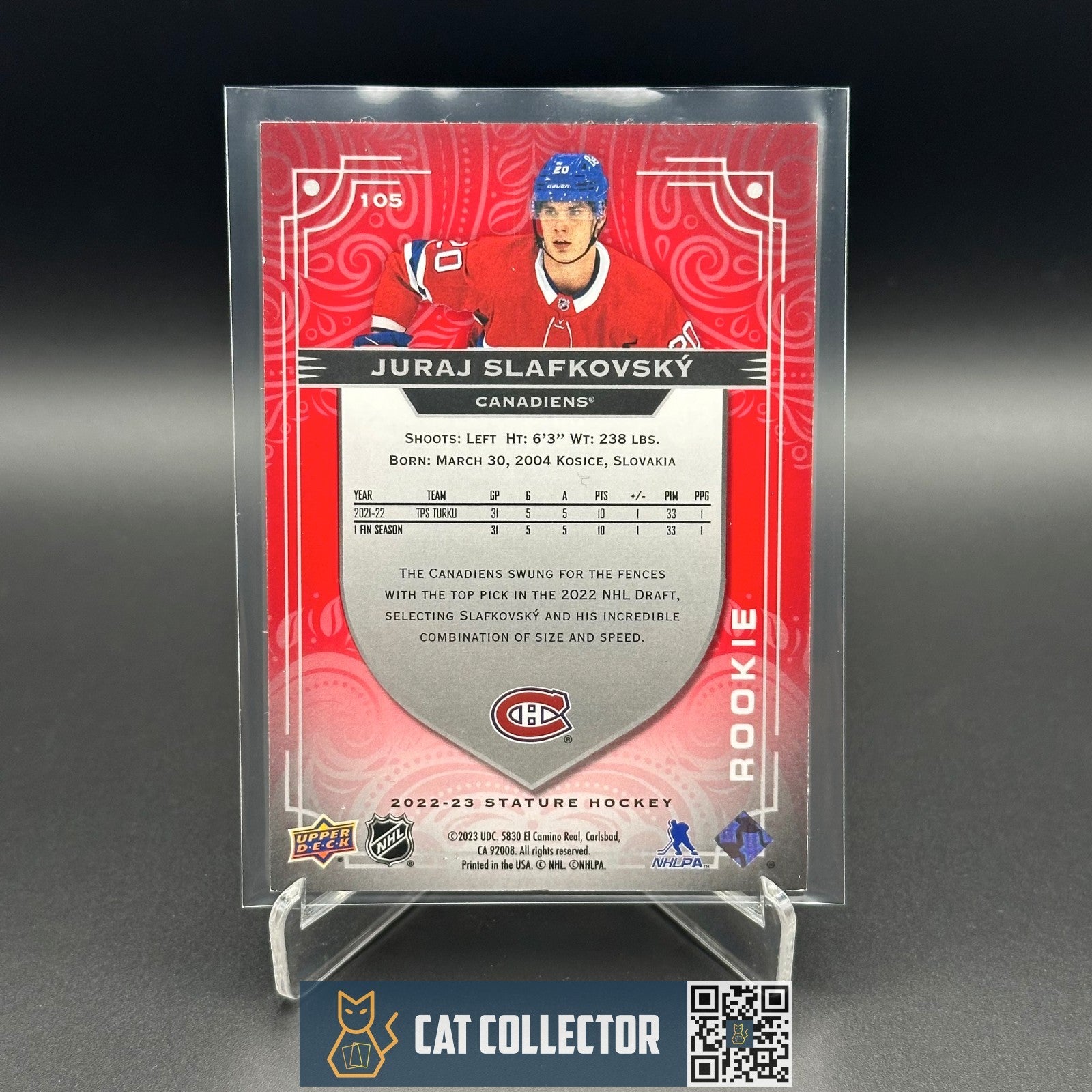 2022-23 UD Stature JURAJ SLAFKOVSKY #105 Red Rookie RC /75 - Montreal Canadiens