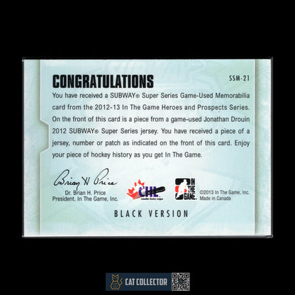 2012-13 ITG Heroes & Prospects JONATHAN DROUIN #SSM-21 Game-Used Jersey Black