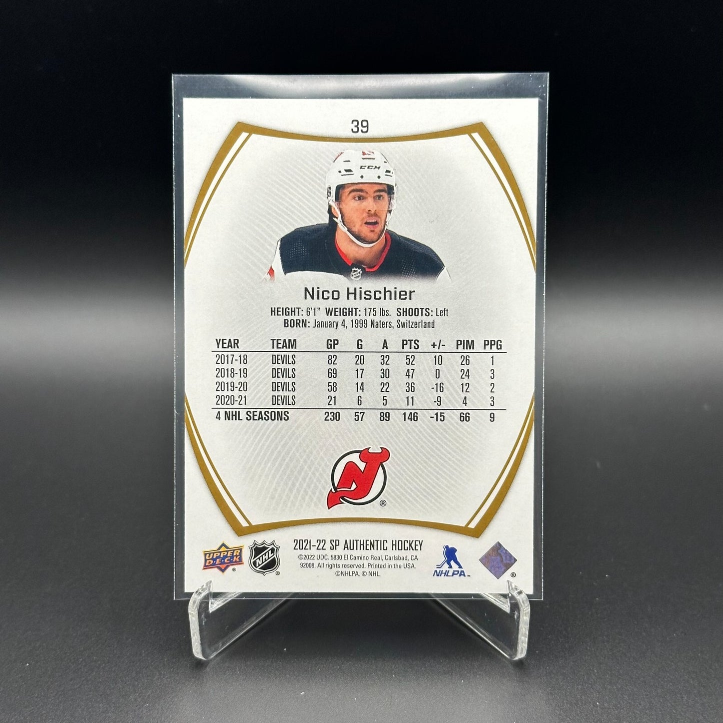 2021-22 UD SP Authentic NICO HISCHIER #39 Limited Gold /99 - New Jersey Devils