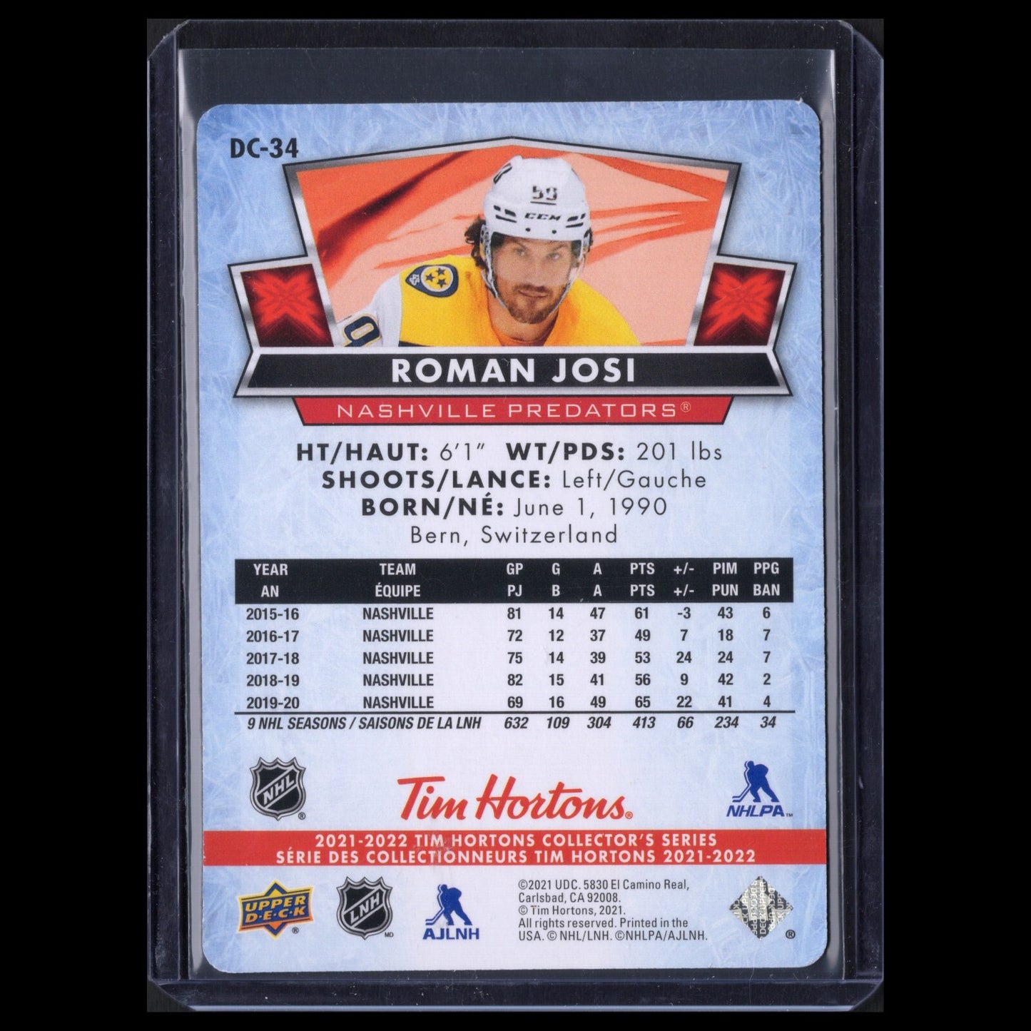 2021-22 UD Tim Hortons ROMAN JOSI #DC-4 Red Die-Cut - Nashville Predators