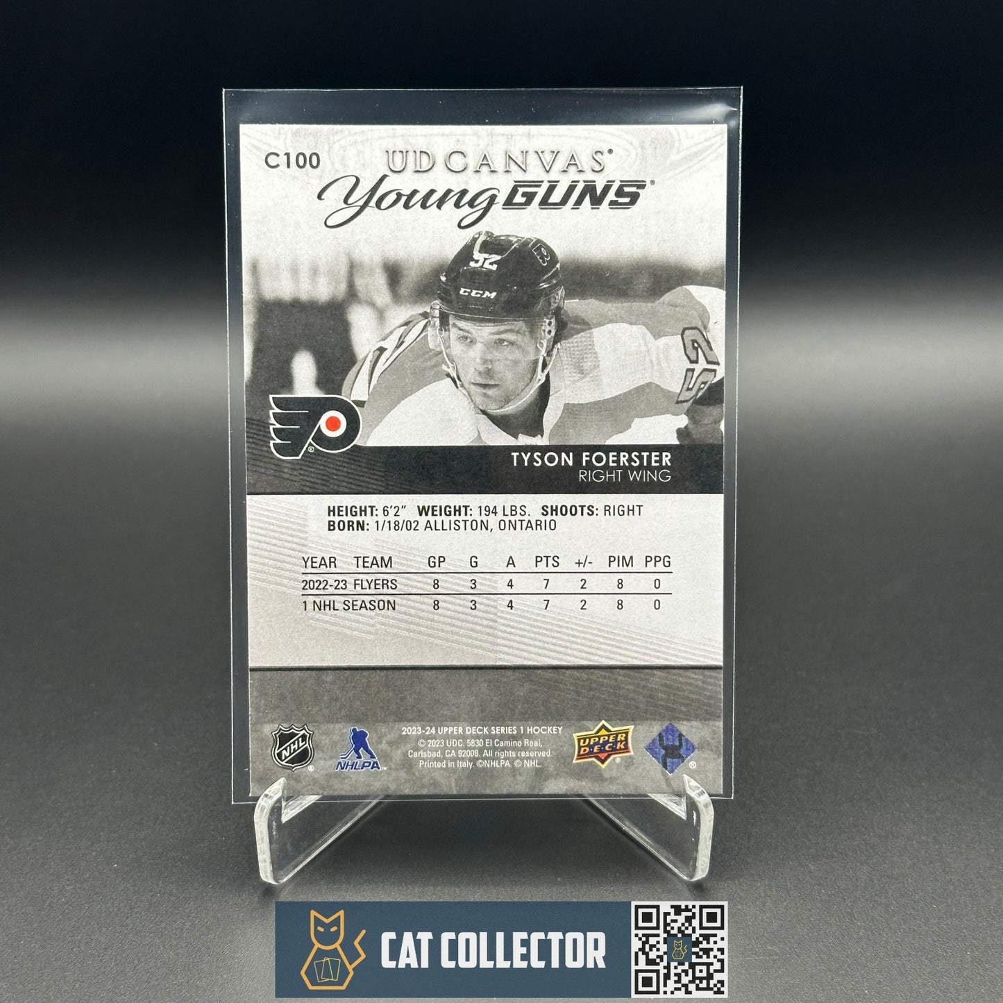 2023-24 UD Series 1 TYSON FOERSTER #C100 Young Guns UD Canvas Black & White RC