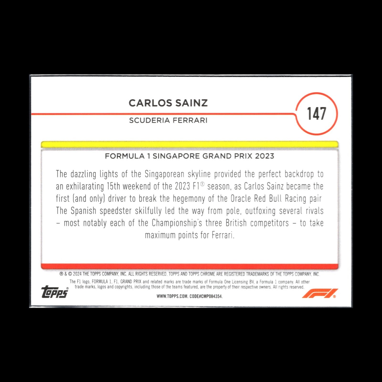 2024 Topps Chrome Formula 1 CARLOS SAINZ #147 Grand Prix Winner