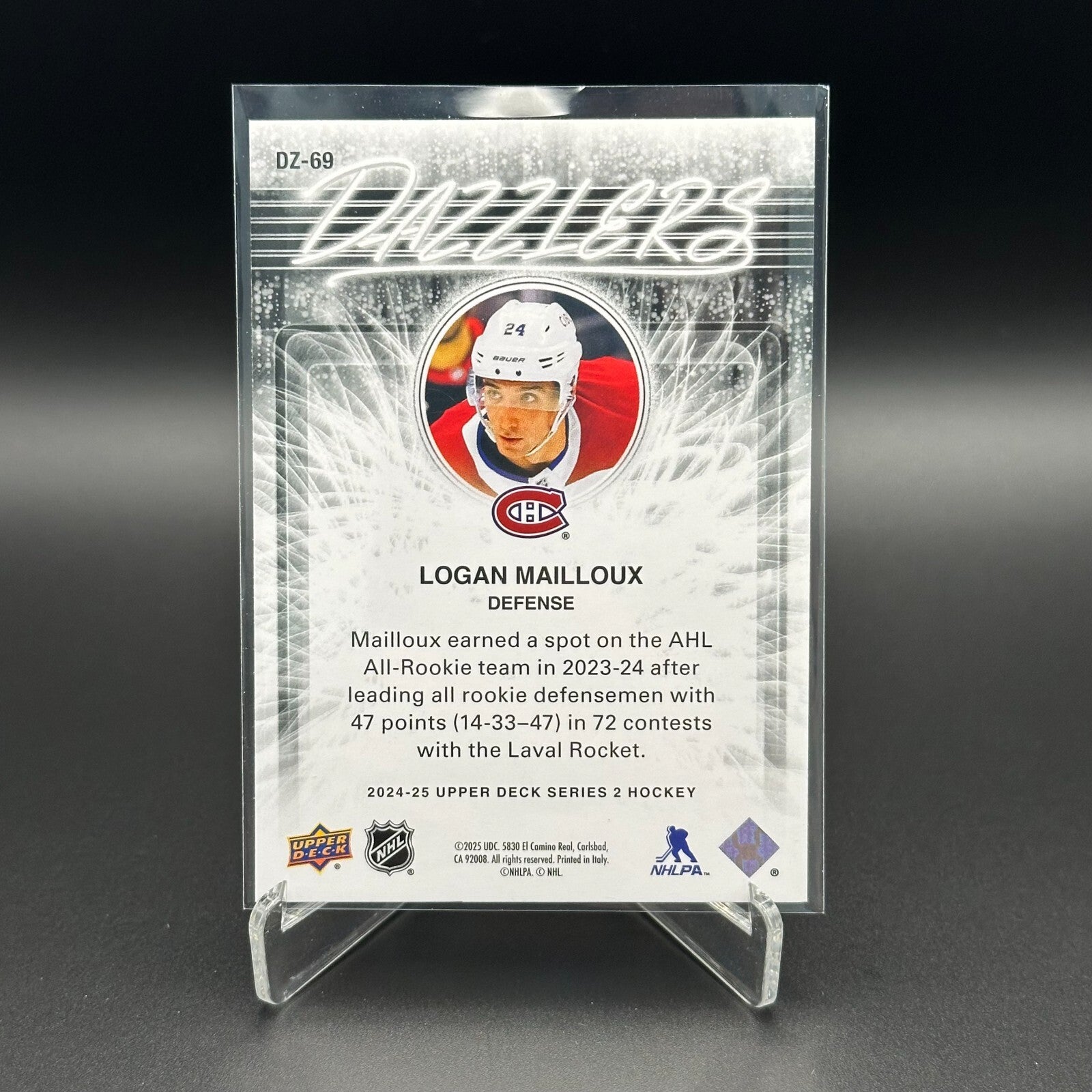 2024-25 UD Series 2 LOGAN MAILLOUX #DZ-69 Dazzlers Blue RC - Montreal Canadiens