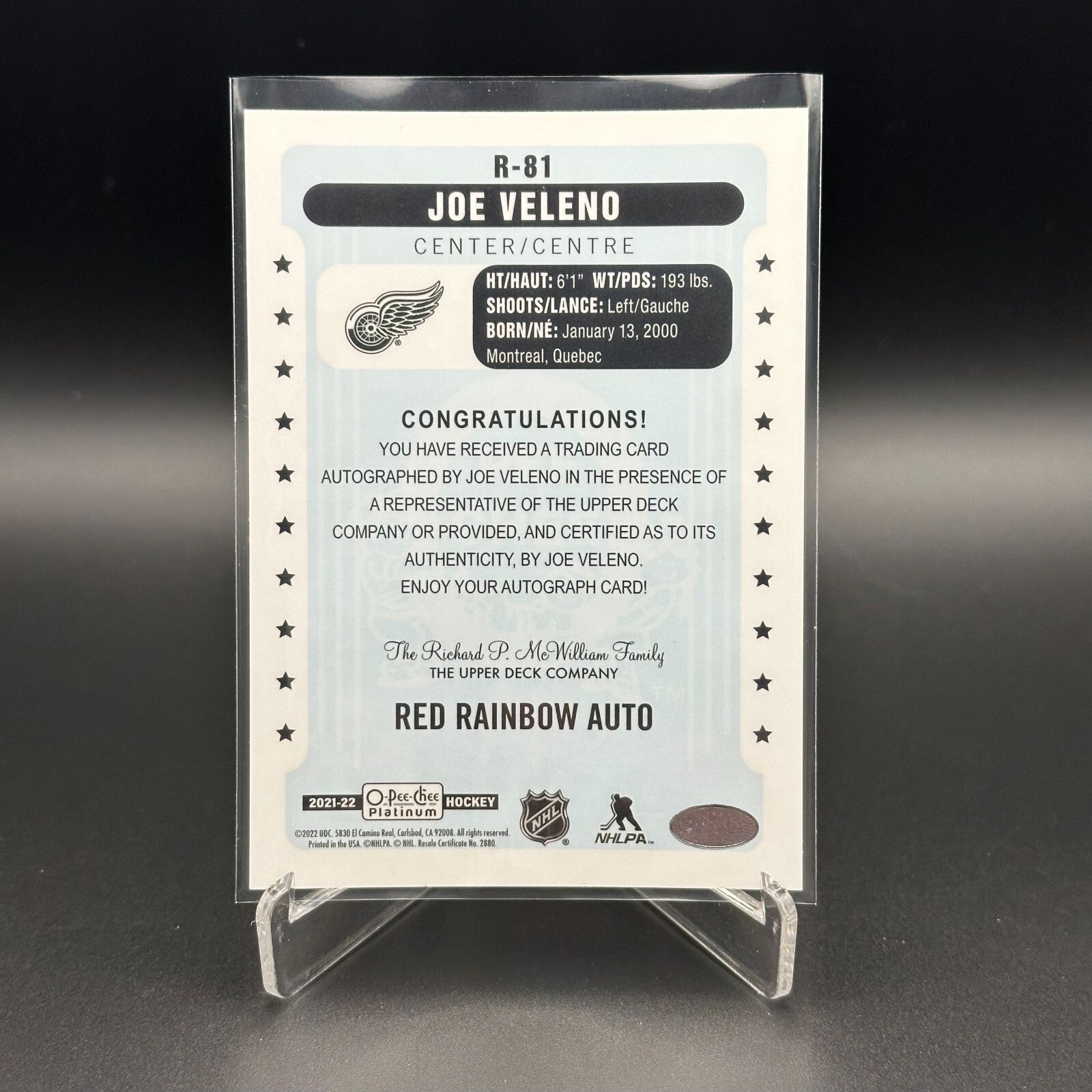 2021-22 O-Pee-Chee Platinum JOE VELENO #R-81 Retro Rainbow Red Rookie RC