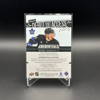 2023-24 UD Credentials BOBBY MCMANN #DTAA-BM Debut Ticket Access Ice Blue /299