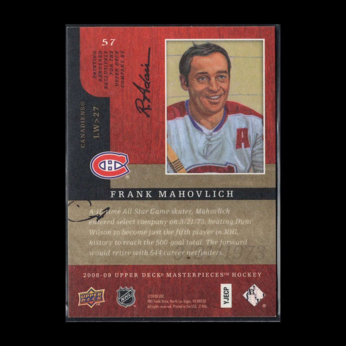 2008-09 Upper Deck Masterpieces Hockey FRANK MAHOVLICH #57 - Montreal Canadiens