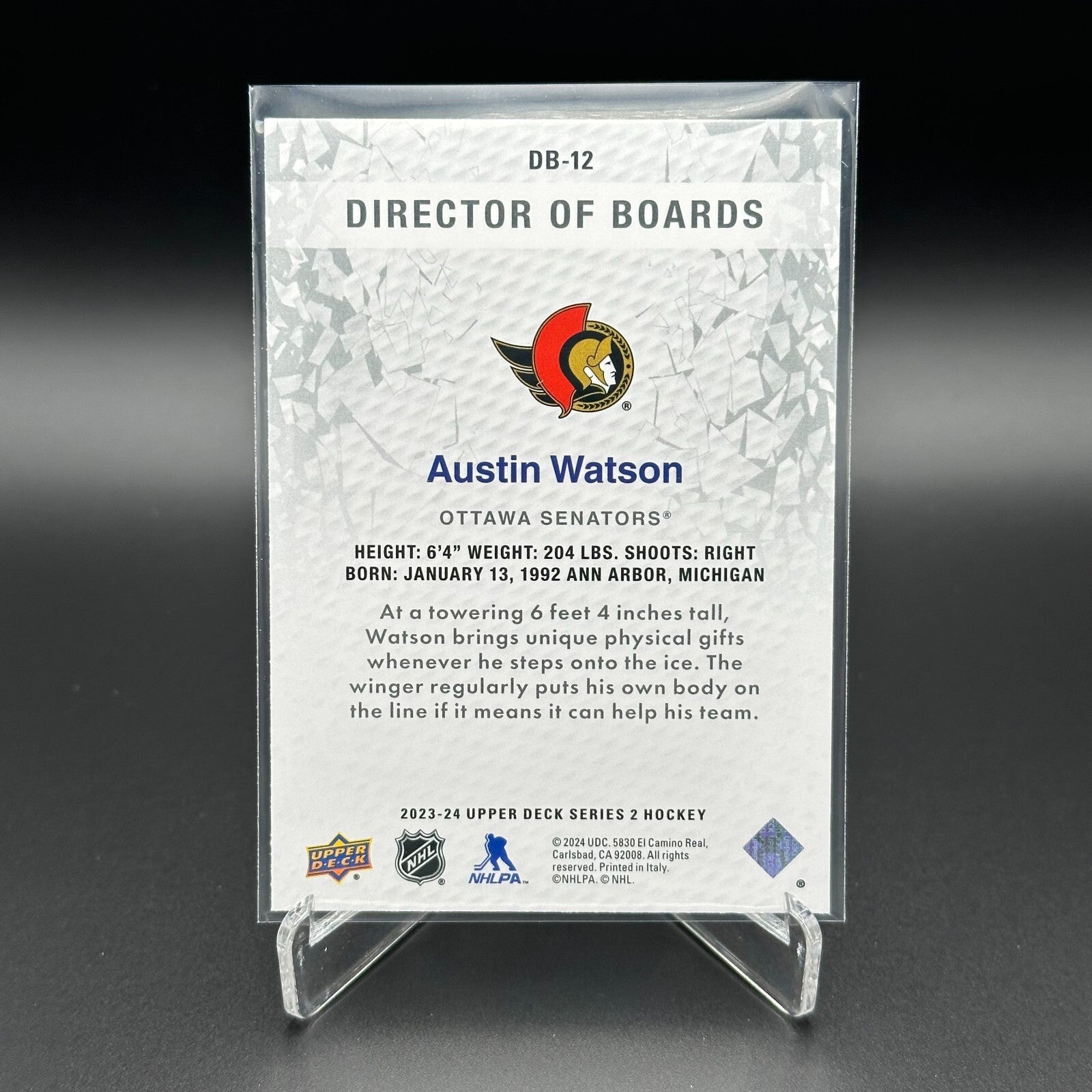 2023-24 UD Series 2 AUSTIN WATSON #DB-12 Director of boards - Ottawa Senators