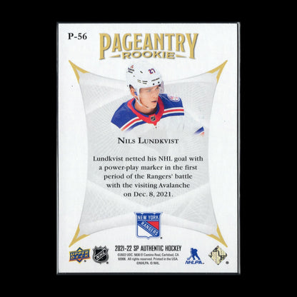 2021-22 UD SP Authentic NILS LUNDKVIST #P-56 Pageantry Rookie - New York Rangers