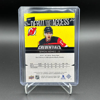 2023-24 UD Credentials SIMON NEMEC #184 Debut Ticket Access Yellow Rookie RC