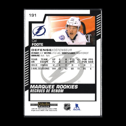 2020-21 O-Pee-Chee Platinum CAL FOOTE #191 Marquee rookie RC Tampa Bay Lightning