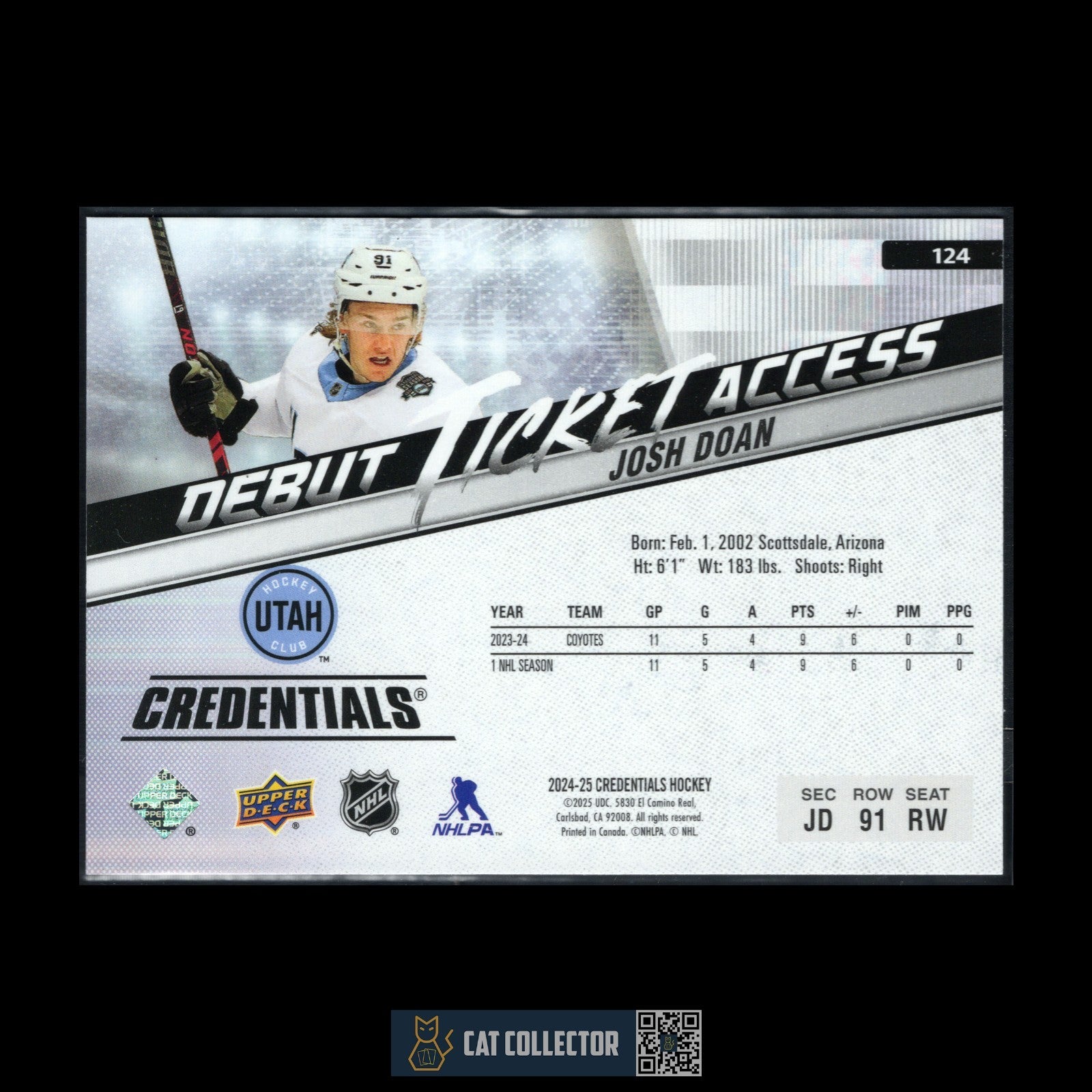 2024-25 UD Credentials JOSH DOAN #124 Debut Ticket Access Horizontal RC