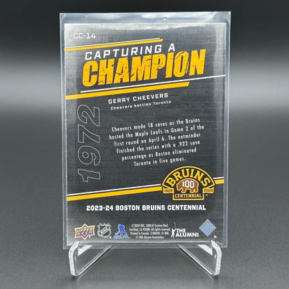 2023-24 UD Boston Bruins Centennial GERRY CHEEVERS #CC-14 Capturing A Champion