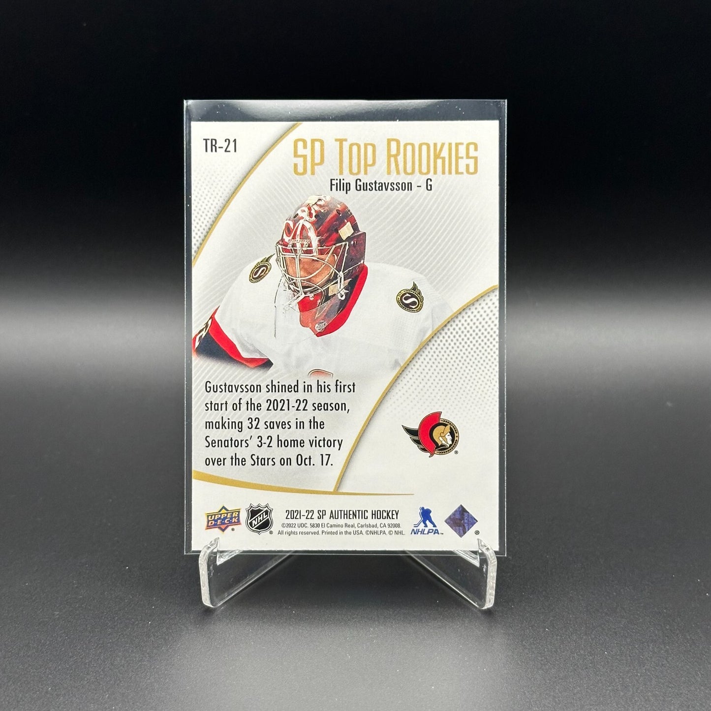 2021-22 UD SP Authentic FILIP GUSTAVSSON #TR-21 SP Top Rookies RC