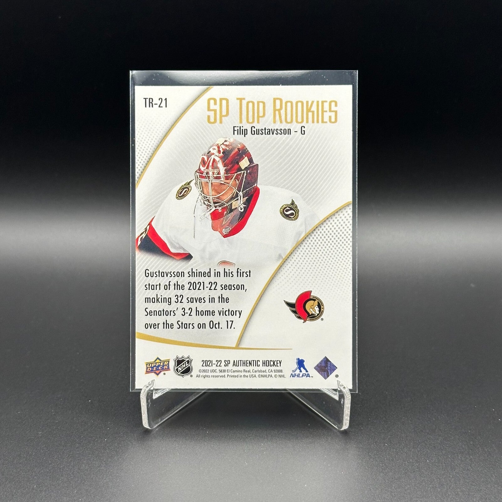 2021-22 UD SP Authentic FILIP GUSTAVSSON #TR-21 SP Top Rookies RC