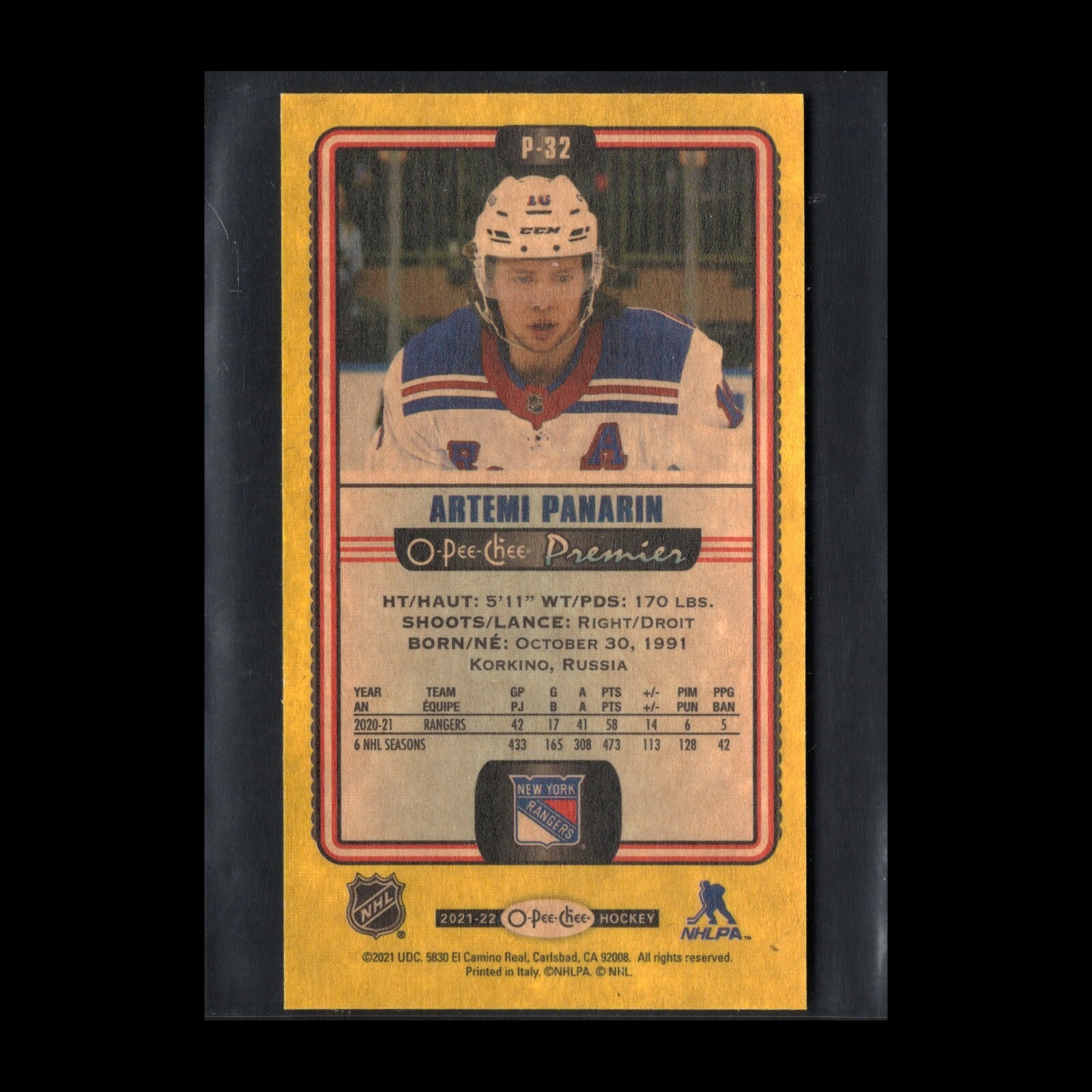 2021-22 O-Pee-Chee Premier ARTEMI PANARIN #P-32 Tallboys Yellow border