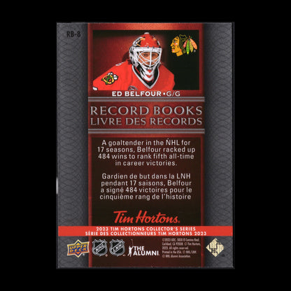 2023 UD Tim Hortons ED BELFOUR #RB-8 Record Books - Chicago Blackhawks