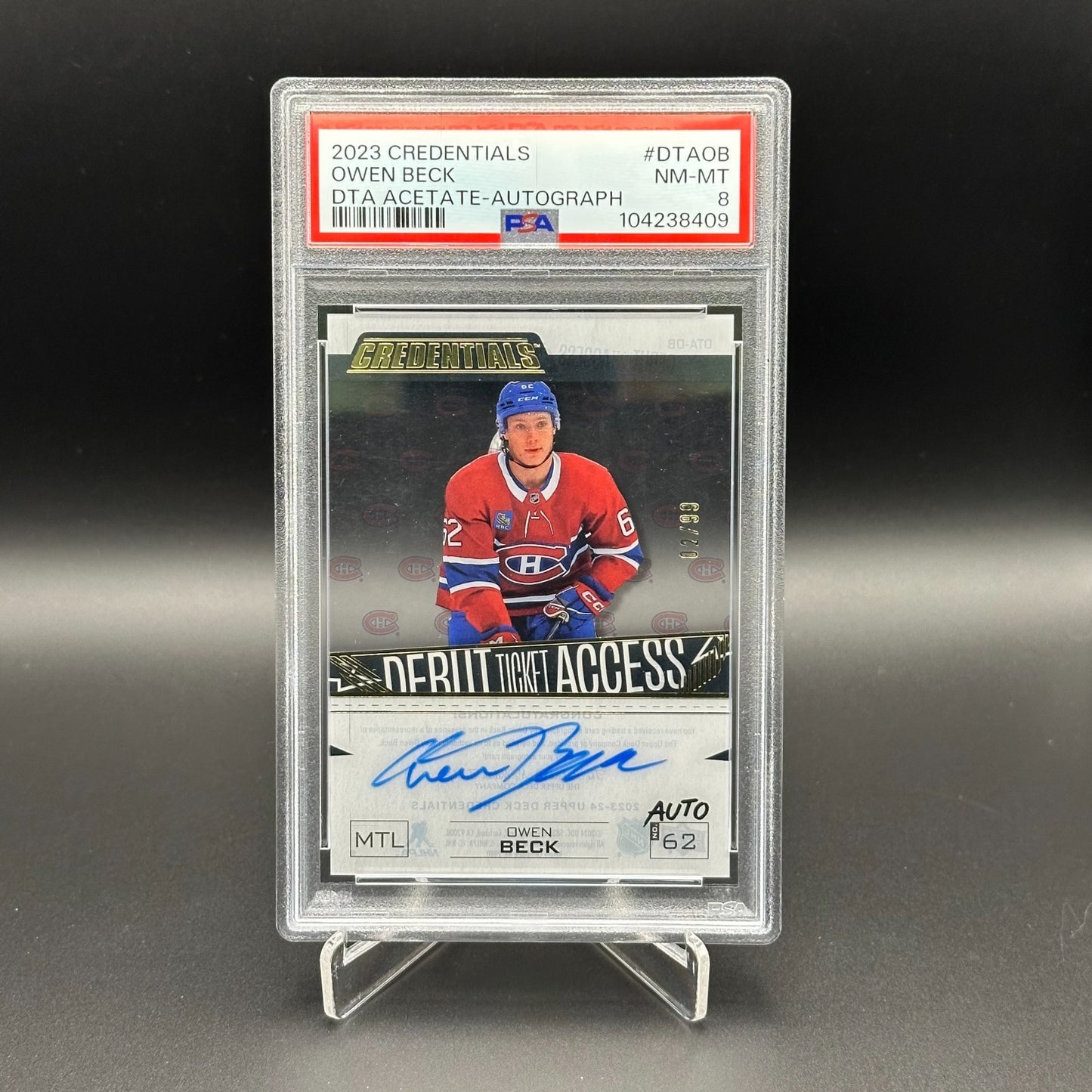 2023-24 UD Credentials OWEN BECK #DTA-OB Debut Ticket Access AUTO /99 Rookie RC