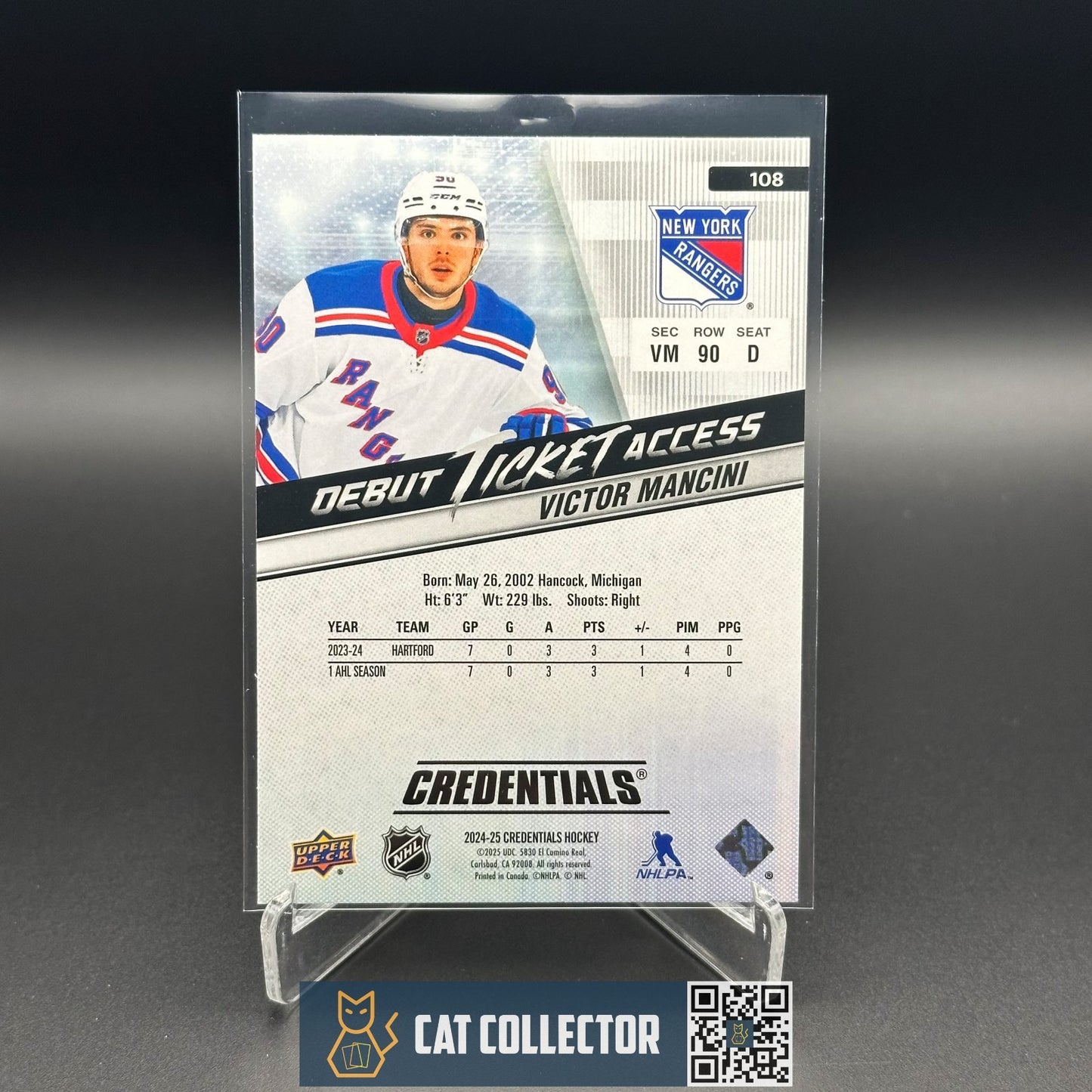 2024-25 UD Credentials VICTOR MANCINI #108 Debut Ticket Access /999 Rookie RC