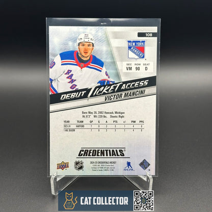 2024-25 UD Credentials VICTOR MANCINI #108 Debut Ticket Access /999 Rookie RC
