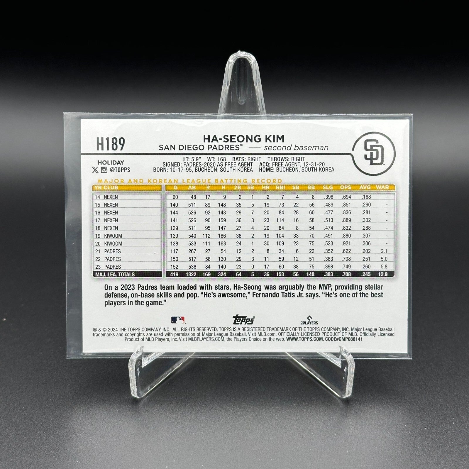 2024 Topps Holiday HA-SEONG KIM #H189 Holiday Tree - San Diego Padres