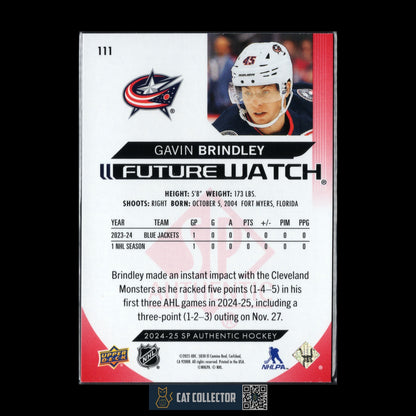 2024-25 UD SP Authentic GAVIN BRINDLEY #111 Future Watch Limited Red RC