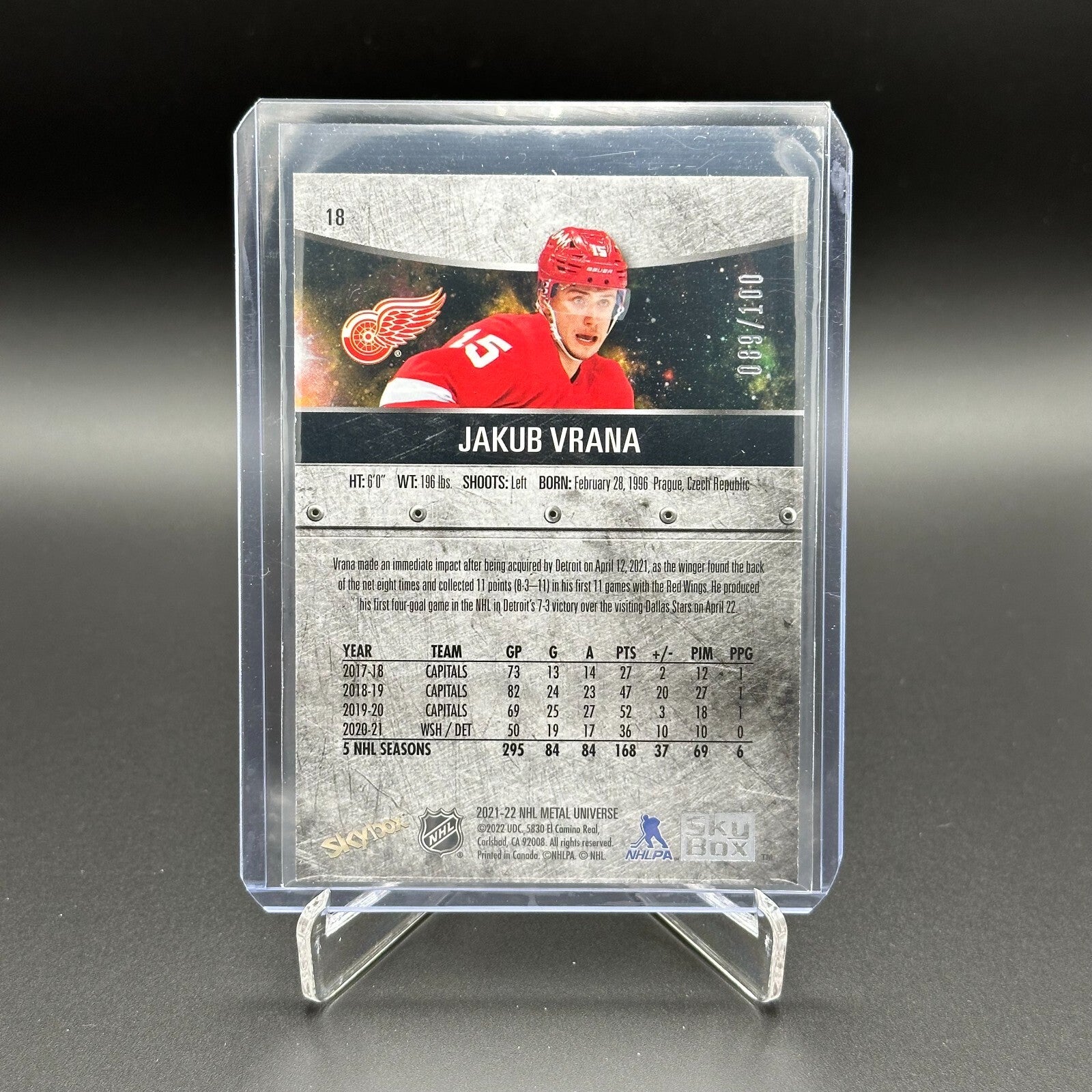 2021-22 SkyBox Metal Universe JAKUB VRANA #18 Precious Metal Gems Red 89/100