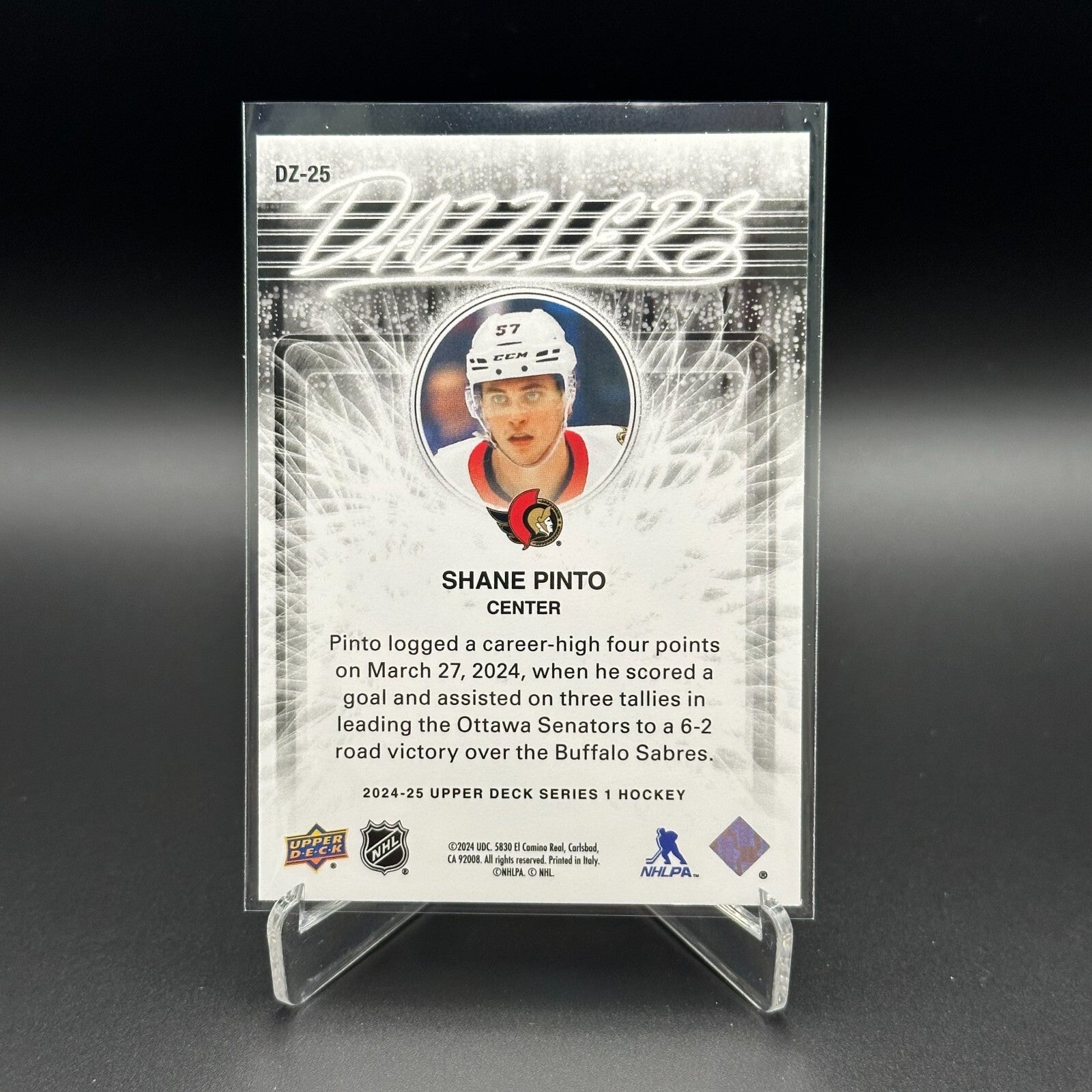 2024-25 UD Series 1 SHANE PINTO #DZ-24 Dazzlers Orange - Ottawa Senators