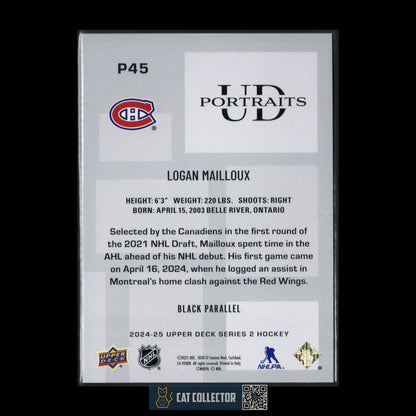 2024-25 UD Series 2 LOGAN MAILLOUX #P45 UD Portraits Black parallel Rookie RC