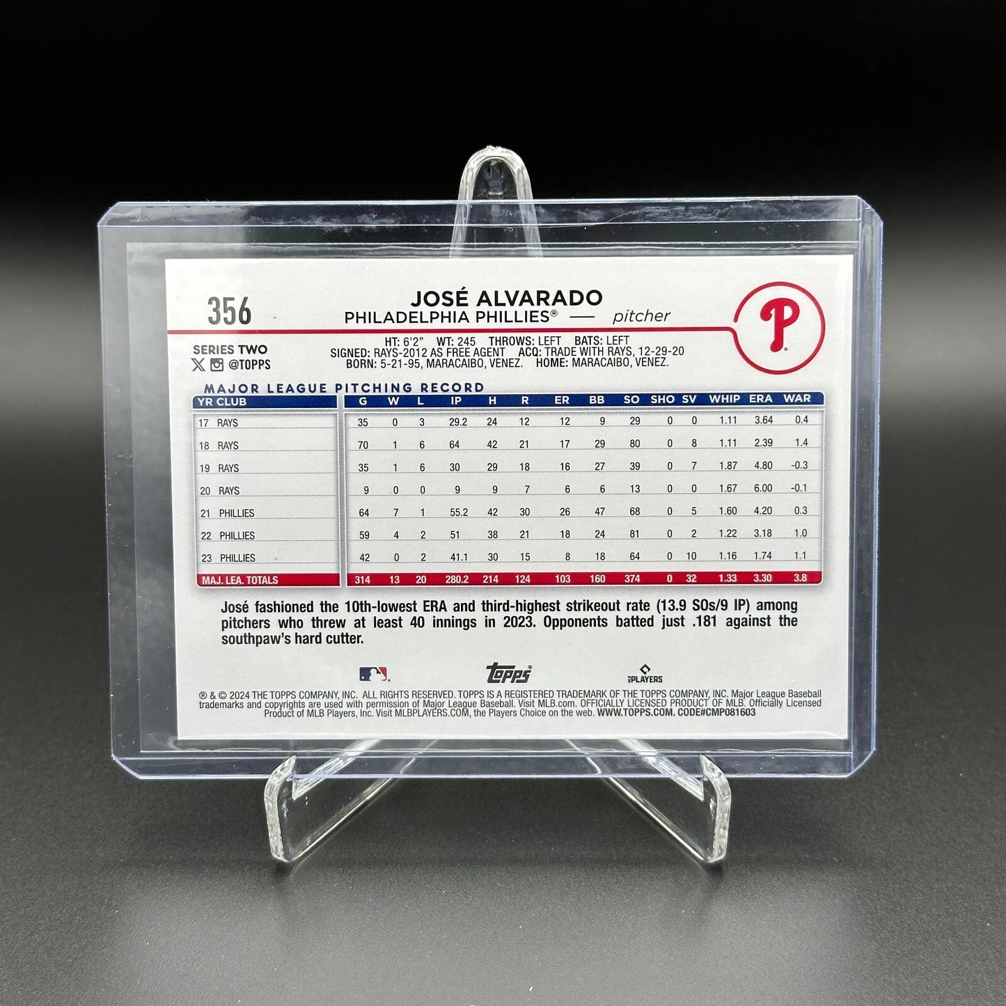 2024 Topps Series 2 JOSE ALVARADO #356 Holiday Parallel - Philadelphia Phillies