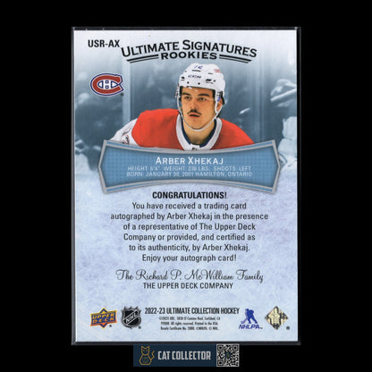 2022-23 UD Ultimate Collection ARBER XHEKAJ #USR-AX Signatures Rookie RC Auto