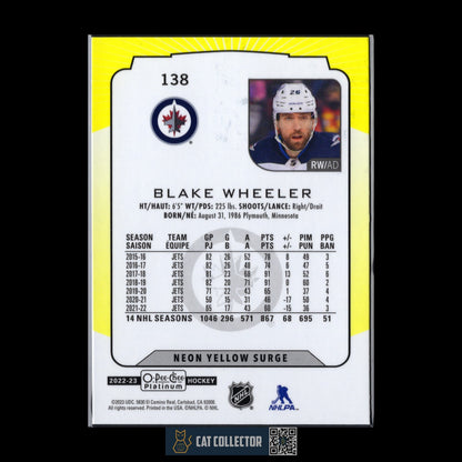 2022-23 O-Pee-Chee Platinum BLAKE WHEELER #138 Neon Yellow Surge