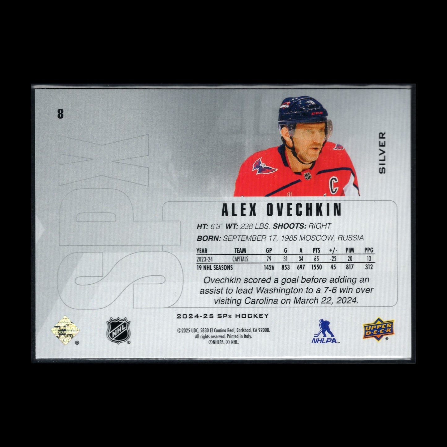 2024-25 Upper Deck SPx ALEX OVECHKIN #8 Silver - Washington Capitals