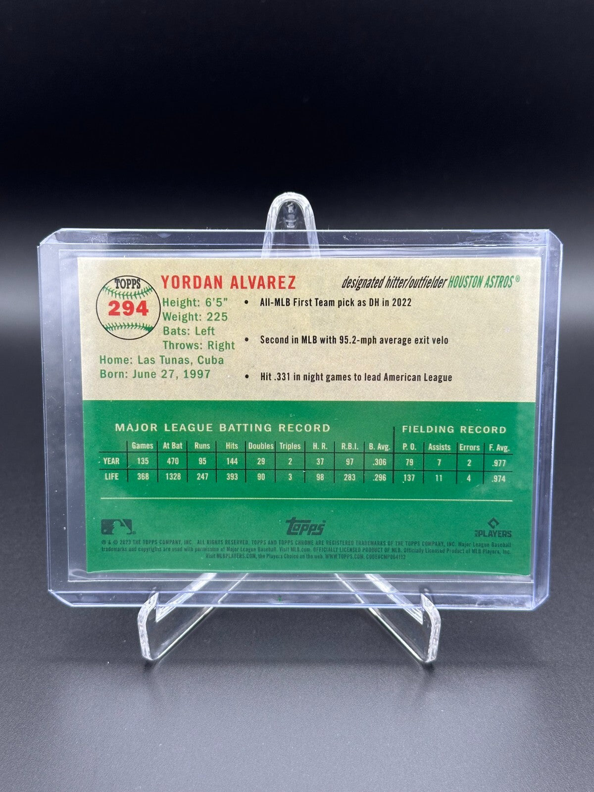 2023 Topps Chrome YORDAN ALVAREZ #294 Toile Cream/Fuchsia Lava Refractor /100