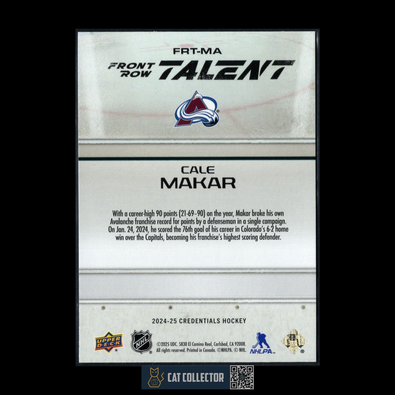 2024-25 UD Credentials CALE MAKAR #FRT-MA Front Row Talent