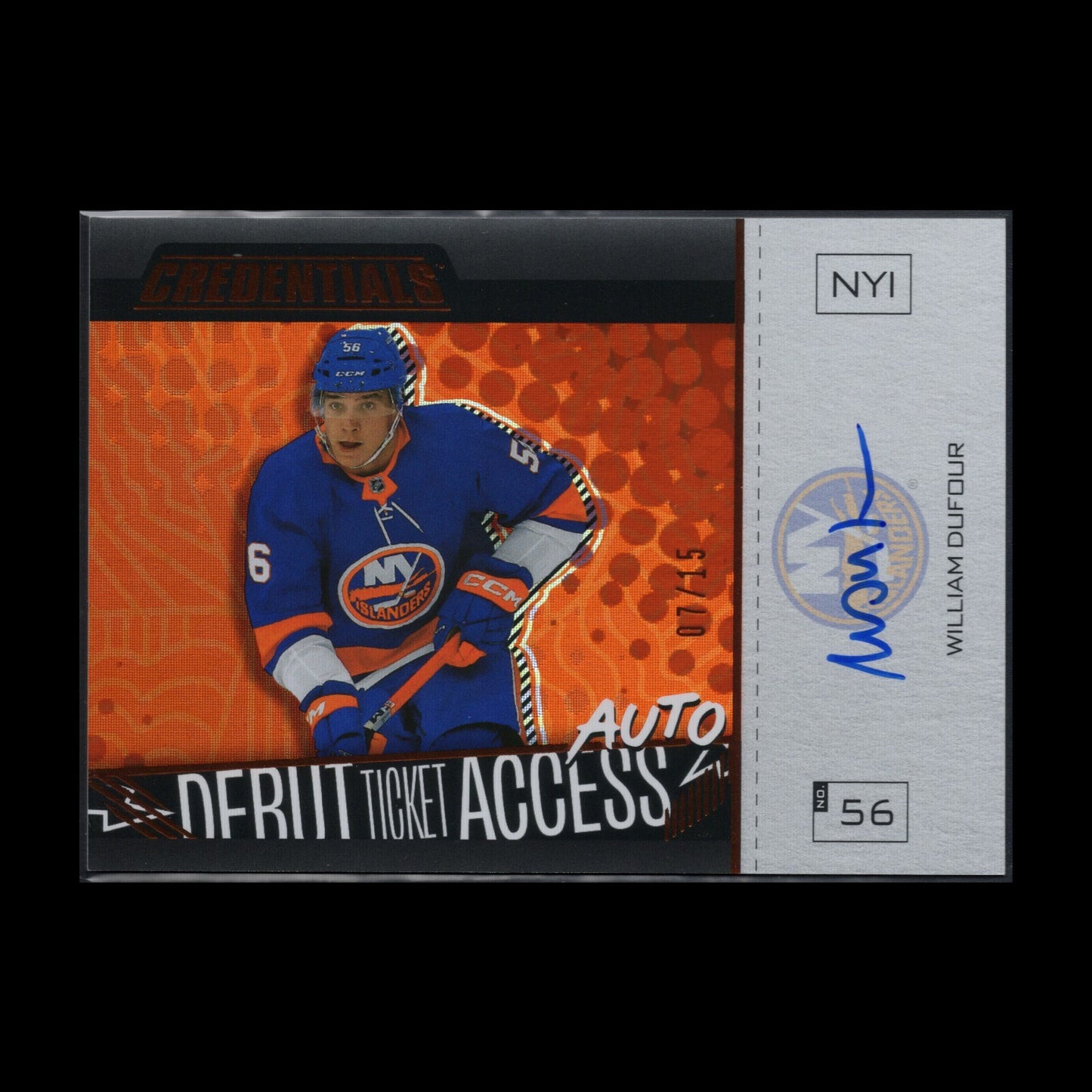 2023-24 UD Credentials WILLIAM DUFOUR #DTAAH-WD Debut Ticket Access AUTO /15