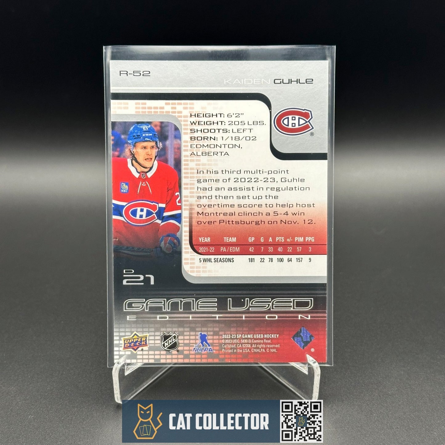 2022-23 UD SP Game Used KAIDEN GUHLE #RC-52 Retro Rookie RC /999