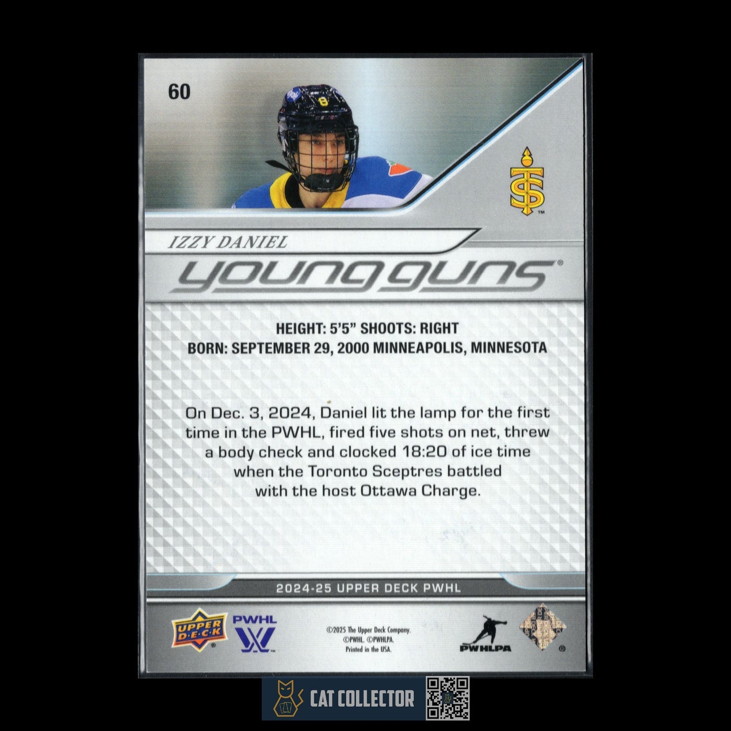 2024-25 UD PWHL IZZY DANIEL #60 Young Guns Deluxe RC /250