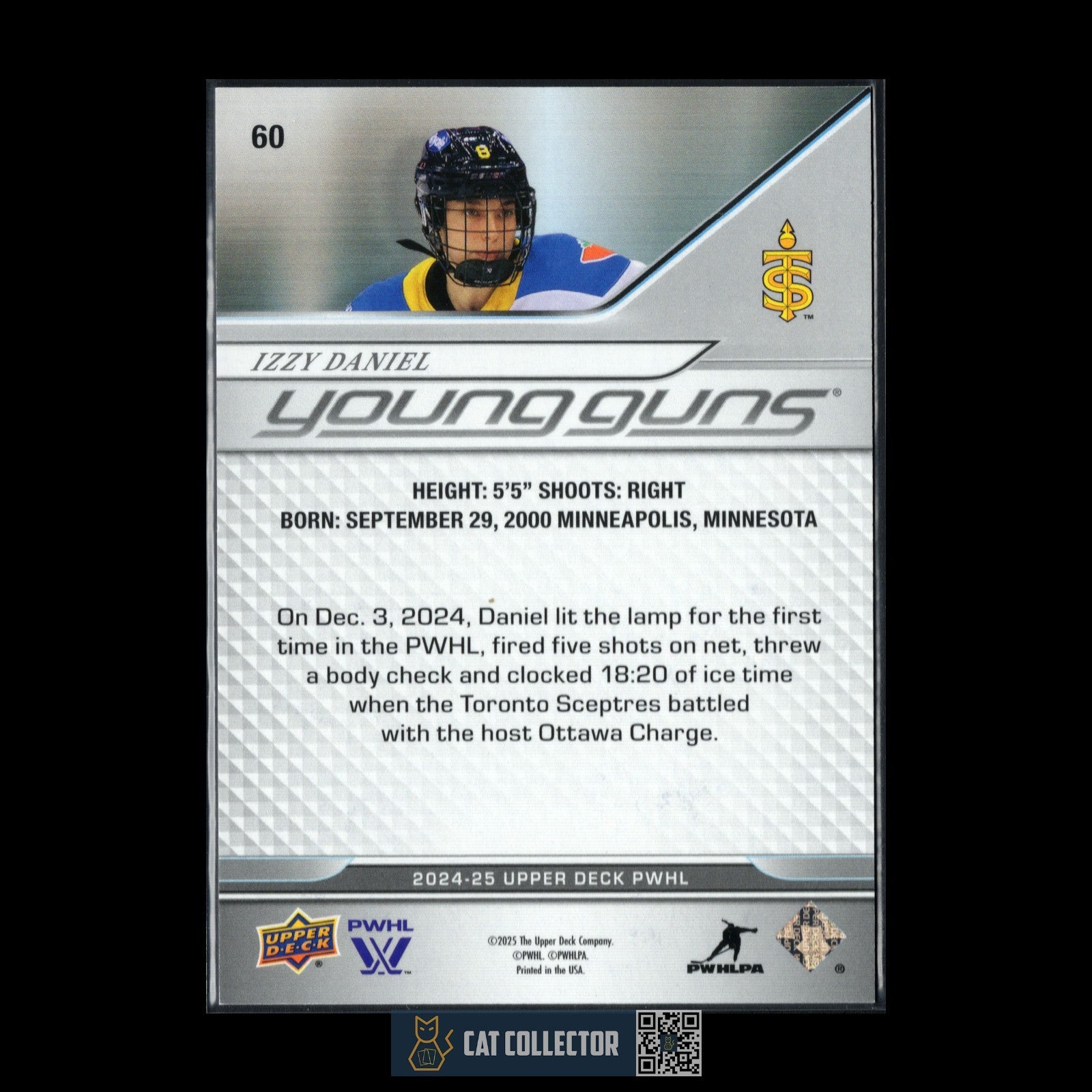 2024-25 UD PWHL IZZY DANIEL #60 Young Guns Deluxe RC /250