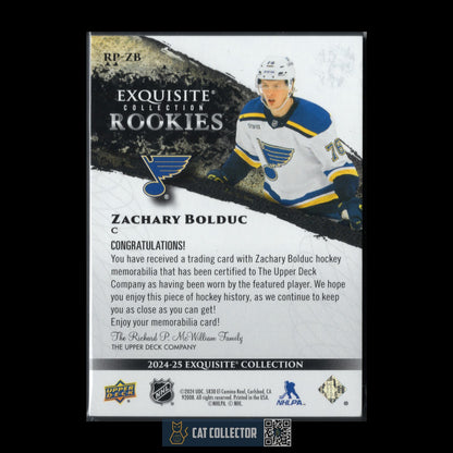 2024-25 UD Exquisite Collection ZACHARY BOLDUC #RP-ZB Rookies Patch RC /99 Patch