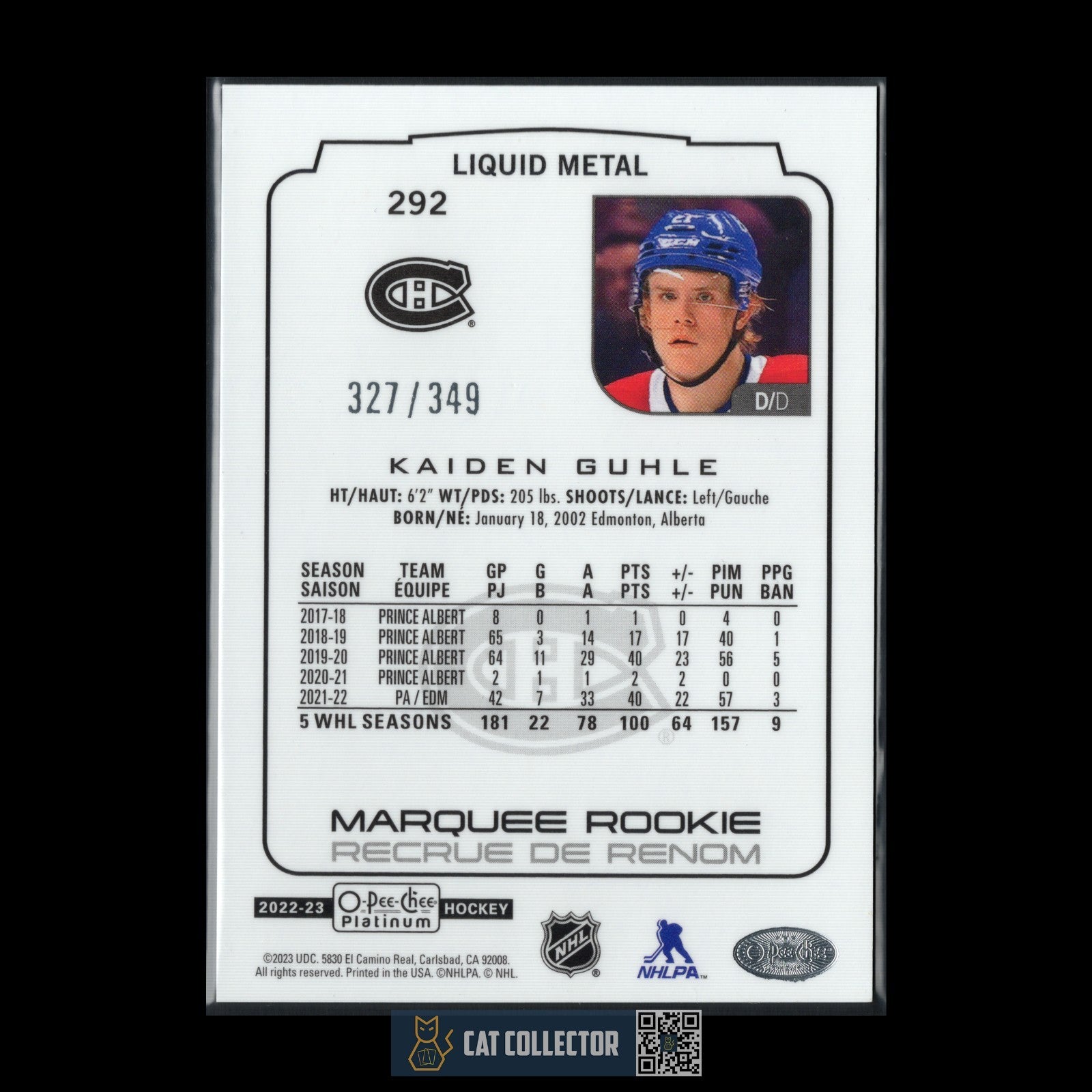 2022-23 O-Pee-Chee Platinum KAIDEN GUHLE #292 Liquid Metal Marquee Rookie /349
