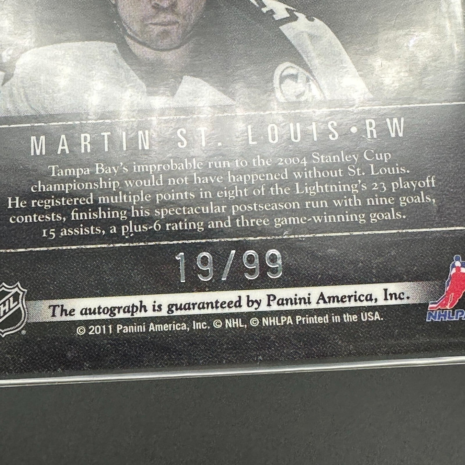 2011-12 Panini Limited MARTIN ST. LOUIS #MS Winners Signatures /99 Hard Signed