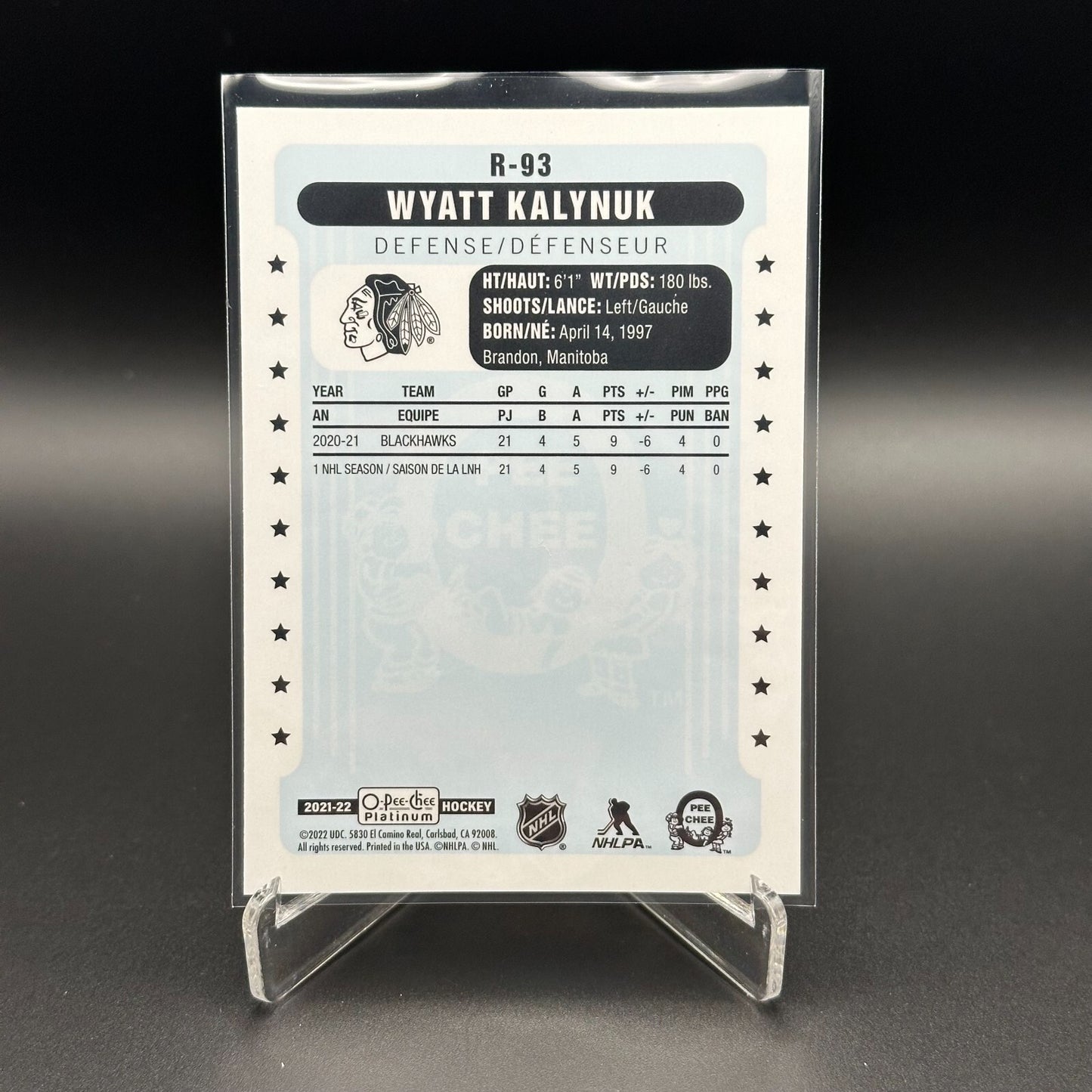 2021-22 O-Pee-Chee Platinum WYATT KALYNUK #R-93 Retro RC - Chicago Blackhawks