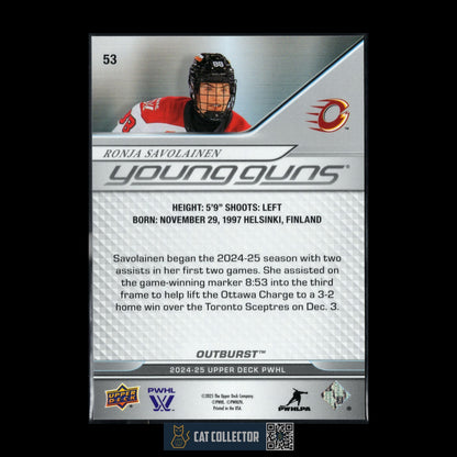 2024-25 UD PWHL RONJA SAVOLAINEN #53 Young Guns Outburst RC - Ottawa Charge