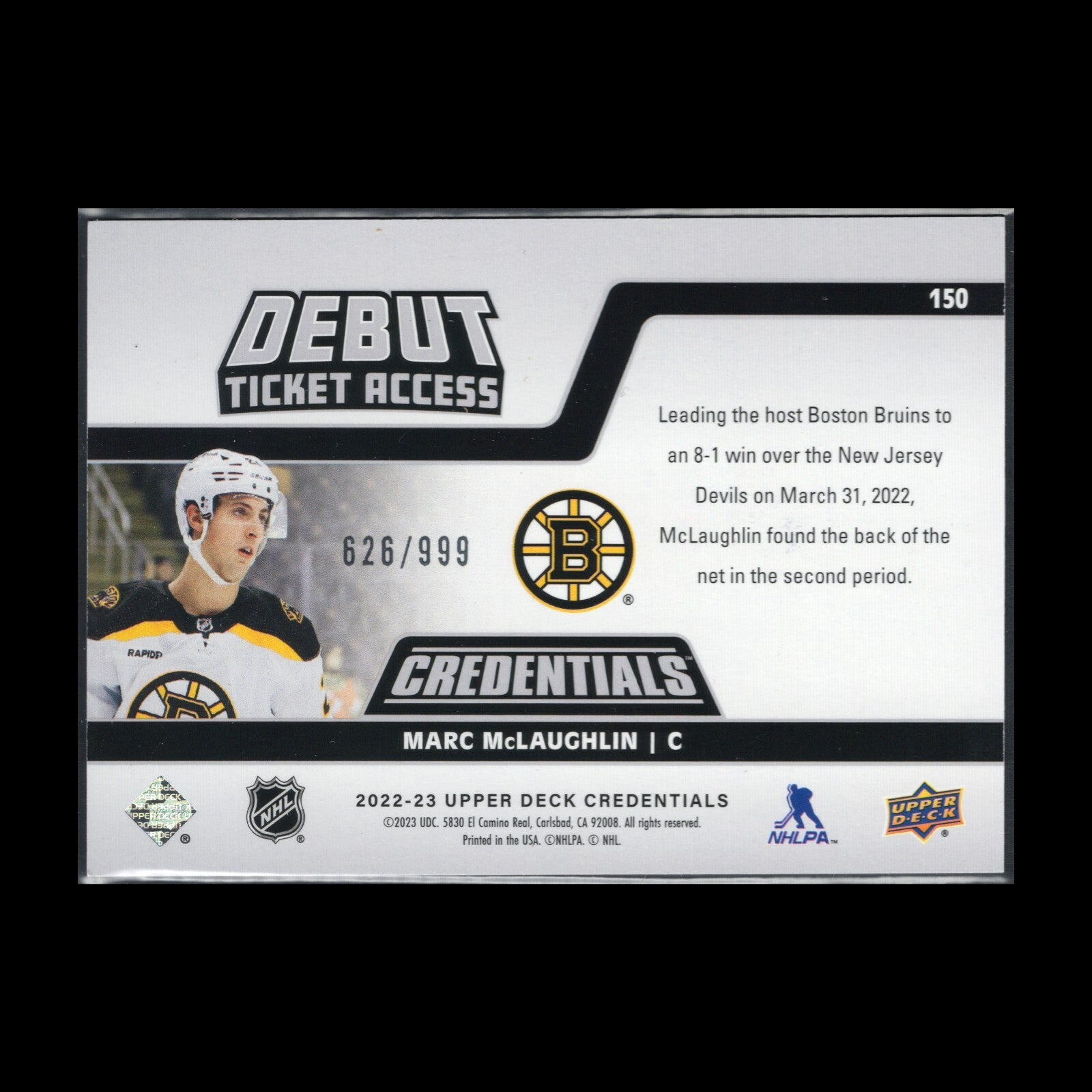 2022-23 UD Credentials MARC MCLAUGHLIN #150 Horizontal Debut Ticket Access /999