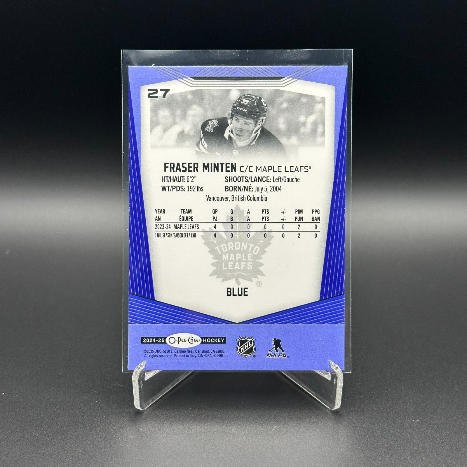 2024-25 O-Pee-Chee FRASER MINTEN #27 Marquee Rookie RC Blue parallel